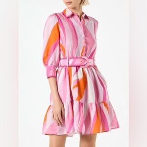 G-019 Saint Barth SHAPE WAVE PRINT LINEN SHORT DRESS IN PINK